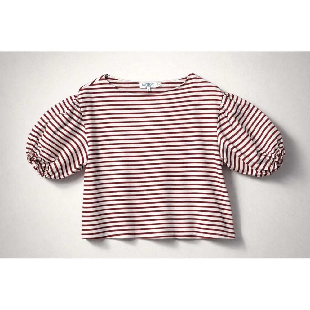Nation LTD Red and White Striped Puff Sleeve Top